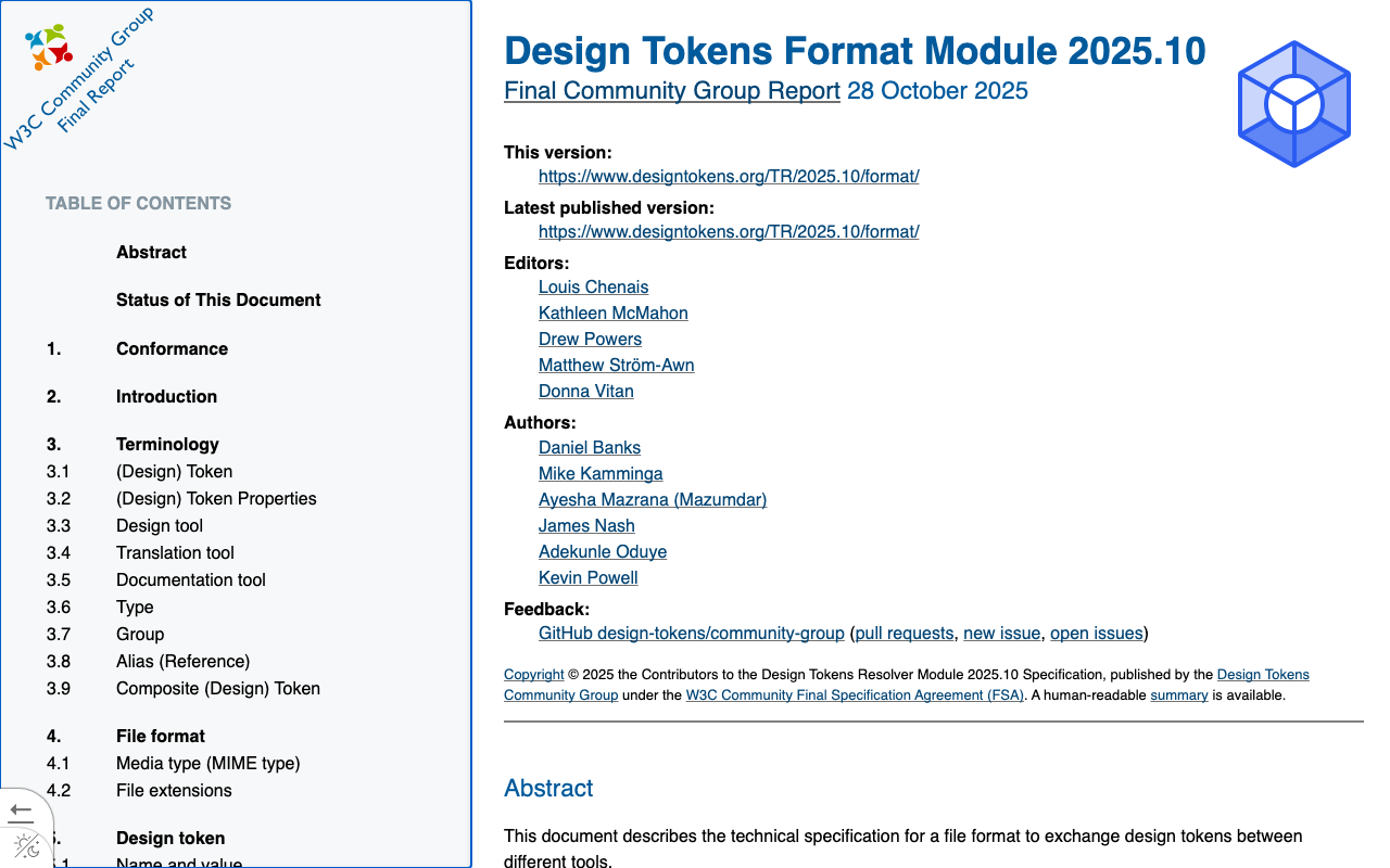 W3C Design Tokens Format 2025.10